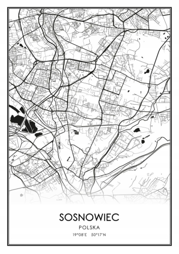 Mapa czarno biała plakat Sosnowiec