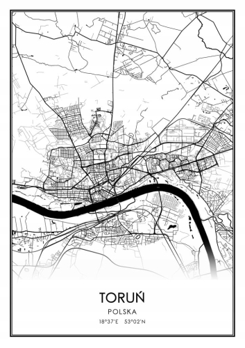 Mapa czarno biała plakat Toruń