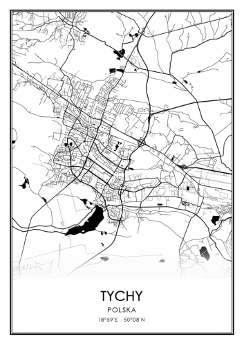 Mapa czarno biała plakat Tychy