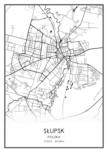 Mapa czarno biała plakat Słupsk