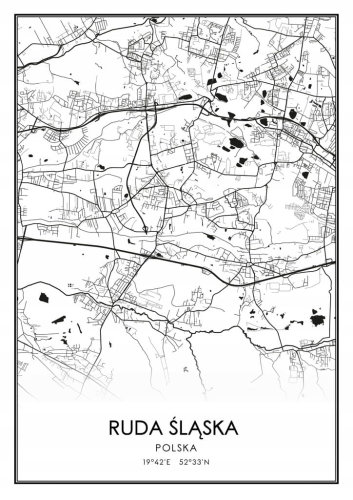 Mapa czarno biała plakat Ruda Śląska