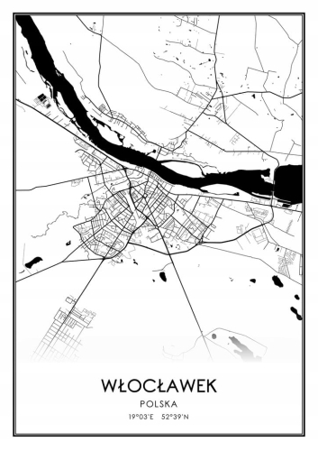Mapa czarno biała plakat Włocławek