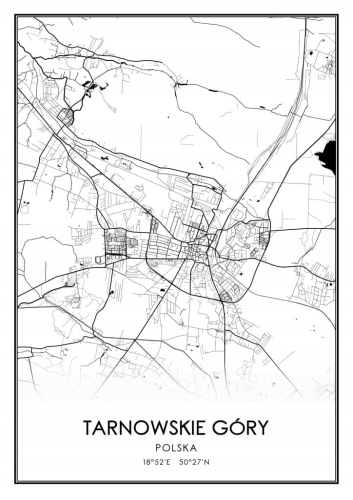 Mapa czarno biała plakat Tarnowskie Góry
