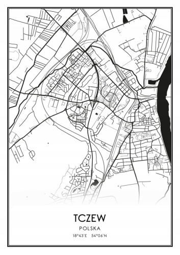 Mapa czarno biała plakat Tczew