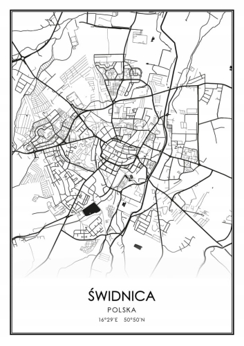 Mapa czarno biała plakat Świdnica