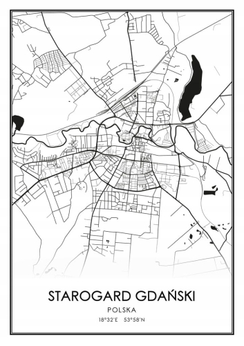 Mapa czarno biała plakat Starogard Gdański