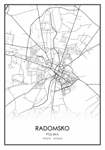 Mapa czarno biała plakat Radomsko