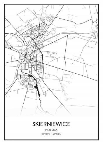 Mapa czarno biała plakat Skierniewice