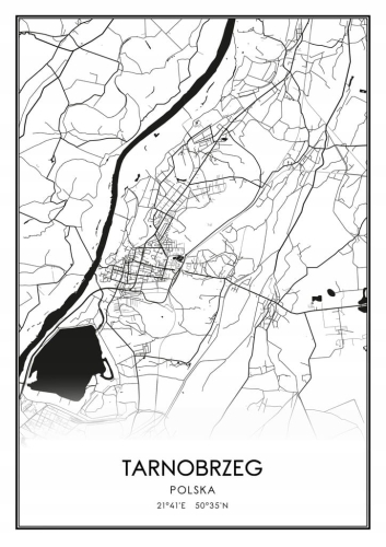 Mapa czarno biała plakat Tarnobrzeg