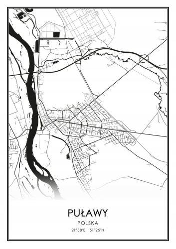 Mapa czarno biała plakat Puławy