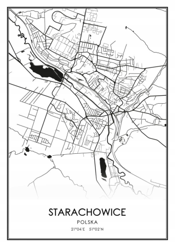 Mapa czarno biała plakat Starachowice